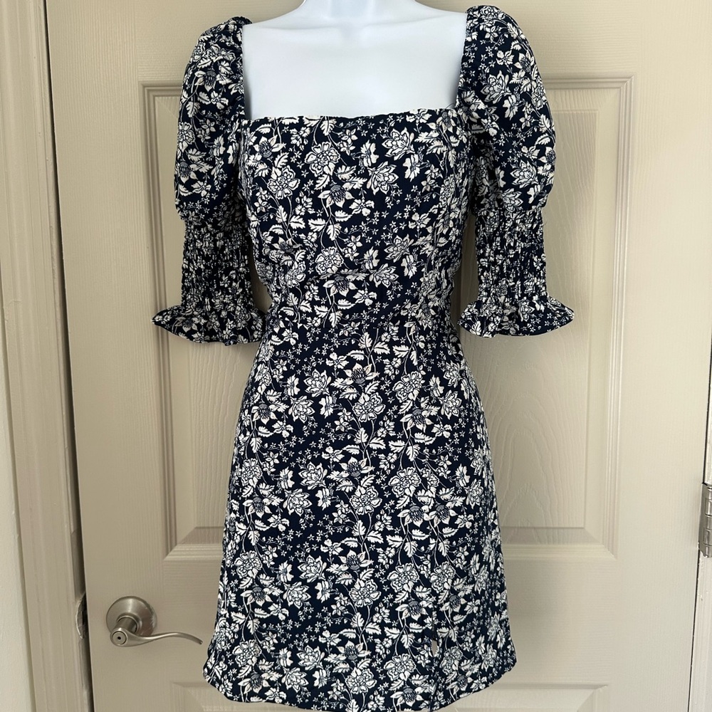 Urban Outfitters Blue and White Ruffled Mini Dress